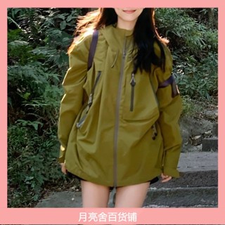 防風防水衝鋒衣 風衣 衝鋒衣美式複古多口袋連帽衝鋒衣春鞦季新款寬鬆韓版學生外套女