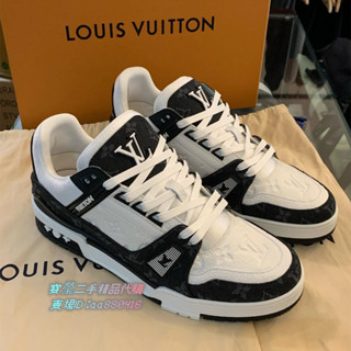 現貨+ LV路易威登 LV運動鞋 1AAV8K LV TRAINER 平底 休閒鞋百搭爆款 黑色拼接