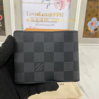 Mia二手LV 路易威登 LOUIS VUITTON AMERIGO 黑灰色 棋盤格 帆布 男士錢包 短夾 N60053