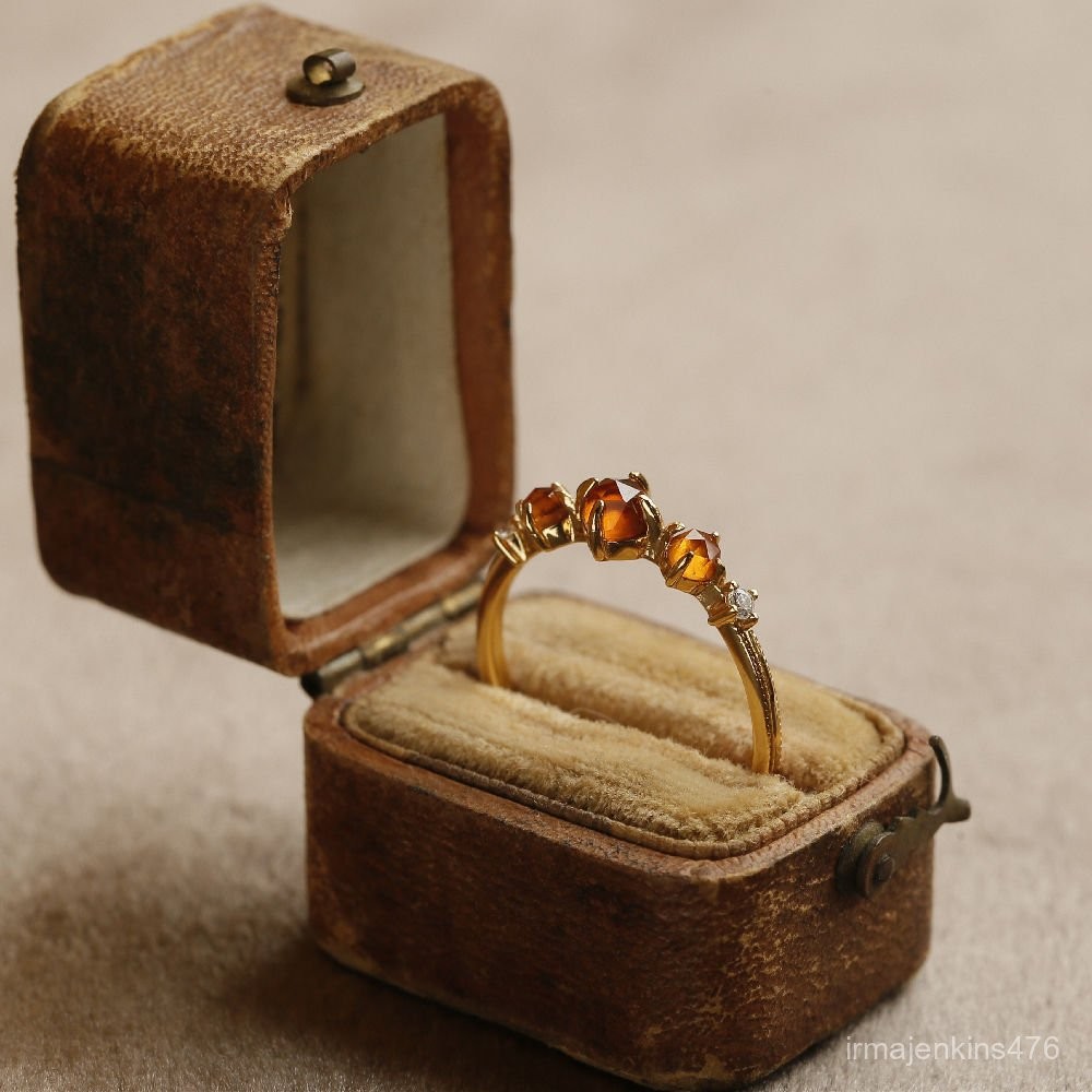 免運 臺灣出貨 個性戒指 《幻日》薾曼日係橘橙色石榴石戒指女複古氣質活口中古指環 OXSH