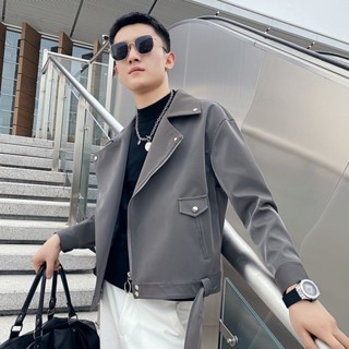 皮衣外套男 韓係外套 春秋外套 寬鬆外套 百搭外套 休閒外套 防風夾克 風衣外套男 皮衣外套秋冬季男生時尚韓版皮夾克外套