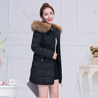 IELGY 冬季女中長羽絨服韓版修身大毛領長袖羽絨服