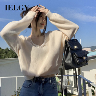 IELGY V領軟糯毛衣女chic寬鬆休閒針織毛衣