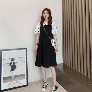 IELGY 時尚西裝女韓版寬鬆波點上衣+吊帶連衣裙兩件套潮流