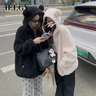 IELGY 韓版可愛熊耳朵連帽外套女休閒百搭保暖上衣