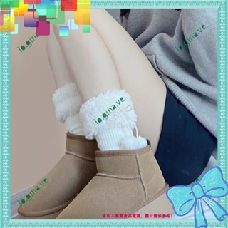 —GINA%YU_🎉秋冬季加厚羊羔毛邊中筒襪女長襪奶白保暖可愛襪子百搭純棉
