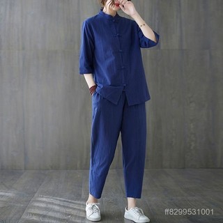2025新款 夏季太極服 武術服 宮廟 禪服 2025新中式居士服年輕夏季禪意女裝棉麻太極練功服唐裝套裝兩件套 ZCVQ