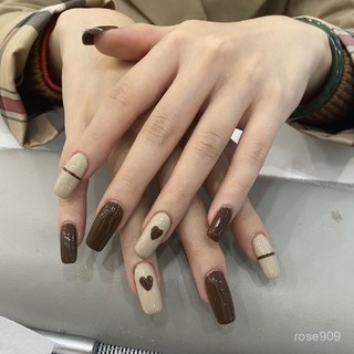 👑加一限時秒殺💥輕奢純手工穿戴甲ins中長款奶白美甲顯白方形美甲名媛公主穿戴甲 ZWNI