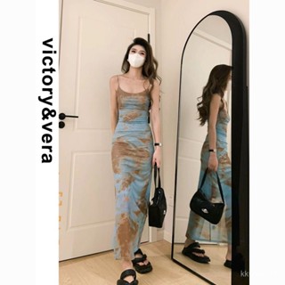 QB 免運 文藝復古風 氣質感 洋裝 假日穿搭 victory&vera法式紮染吊帶網紗連衣裙高檔高階感溫柔風收腰顯瘦
