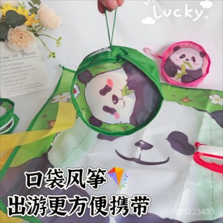 【臺灣-出貨】💖兒童戶外玩具 口袋風箏 無骨便攜式折疊風箏 3-6嵗卡通熊貓新式易飛風箏 DOJ1