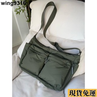 🌸臺灣限時低價🌸 日系休閒百搭運動風斜揹包尼龍布工裝肩揹包大容量電腦包多口袋通勤斜挎包男女同款