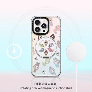 泡泡瑪特 磁吸支架 蘋果手機殼iphone16promax 15plus 14pro 13 12 漸變鐳射保護殼 防摔
