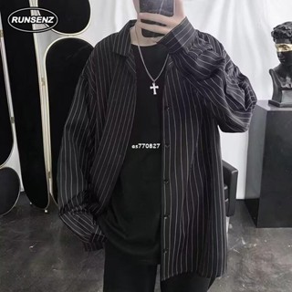 【免運】M8XL 韓版慵懶風條紋襯衫男 大尺碼男裝 薄外套 休閒寬鬆長袖襯衫 男生春秋季襯衫 Oversize 加大尺碼