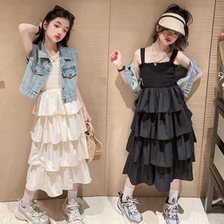 (臺灣在地現貨啦)蛋糕裙兒童女夏季新女童吊帶裙套裝大童夏裝裙子女【C994】