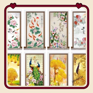 錦鯉圖門簾 客製化 中式孔雀荷花系列門簾隔斷簾 水晶絨面風水簾 綠植龜魔鬼氈門簾 裝飾隔斷簾 穿杆免打孔遮光小窗簾249