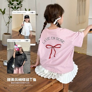 Mimo⭐女童短袖T恤裝蝴蝶結兒童半袖衫夏季女寶純棉上衣