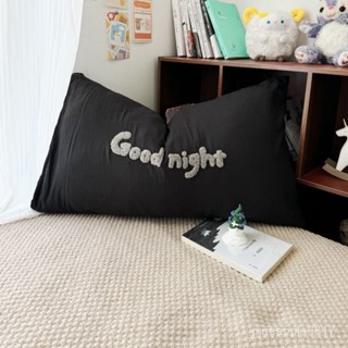 ins風Goodnight簡約刺繡水洗棉枕套 枕頭套 一對裝 家用枕頭套 枕頭枕芯保護套 可水洗枕頭套 學生枕頭套單衹裝