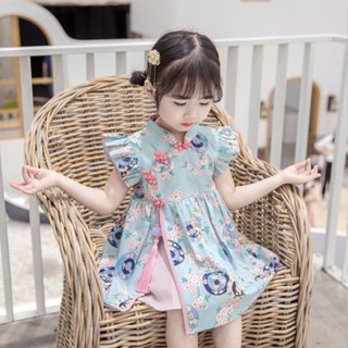 桃園出貨💯高品質👍古風裙 兒童漢服 古風漢服裙 女童旗袍夏季連衣裙新款兒童中國風女孩洋氣公主裙女寶寶漢服