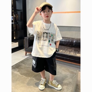 🌈Yi JiA寶貝屋🎀男童短袖 兒童上衣 兒童夏裝薄款 純棉透氣上衣 男童寬鬆短袖 帥氣潮流百搭中小童100%純棉衫