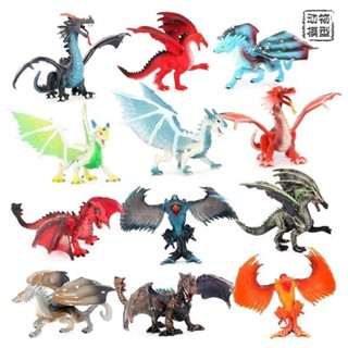 臺灣熱賣 熱賣爆款模擬西方怪獸魔獸動物模型冰龍飛龍巖漿龍火獅模型兒童玩具擺件