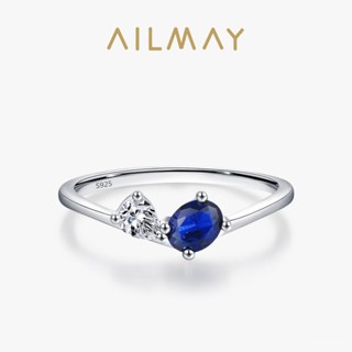 AILMAY✨正品授權✨香港直發複古S925純銀新款優雅藍寶色鋯石戒指女冷淡ins風個性食指戒指環