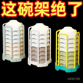 🔥臺灣嚴選🔥旋轉伸縮放碗架廚房餐具開放式臺面收納盒帶瀝水小型碗盤置物架子熱賣精品💋