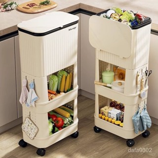 【居家生活用品】廚房垃圾桶家用大容量帶蓋移動雙層收納彎腰專用日式多層置物架