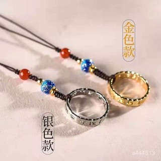 特價熱賣🔥景泰藍蓮花鈦鋼戒指環指環扣短款掛繩情侶男女款風小掛飾