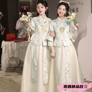 中式伴娘服長袖2025春夏新款高階婚禮伴娘團姐妹裙中國風姐妹禮服 3