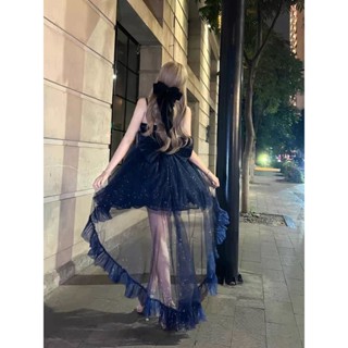 WIT#宴會禮服❤️甜妹辣妹名媛宴會夏季新款韓版高階禮服精緻洋氣收腰顯瘦減齡細閃星空連衣裙短裙女洋裝生日