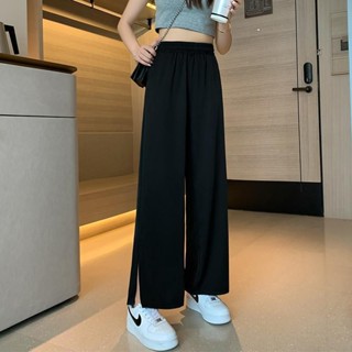 HK 韓版夏季寬鬆褲 休閒寬褲 大碼開叉闊腿褲 女裝大碼長褲 女學生百搭顯瘦直筒九分長褲
