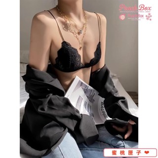 蜜桃匣子 性感法式女性三角杯 蕾絲花面 細肩帶內衣 美背內衣女 無鋼圈內衣 舒適超薄透氣 小胸性感前扣式三角杯文胸