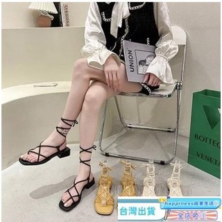 🔥熱銷🔥綁帶 羅馬鞋 涼鞋 低跟涼鞋 女鞋 涼鞋 綁帶涼鞋 方頭 夾腳 交叉羅馬鞋