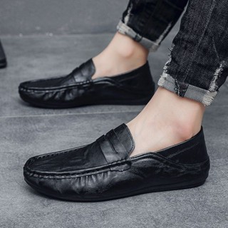 斯伯汀 懶人鞋 樂福鞋 透氣 春季新款皮鞋男軟底豆豆鞋一腳蹬休閑男鞋跨境男鞋低幫可踩腳男鞋