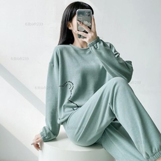 【中大尺碼女裝】加大尺碼女生家居服套裝 寬鬆睡衣居家服 150公斤內可穿 顯瘦胖MM加大尺碼寬鬆雙面德絨睡衣#免運出