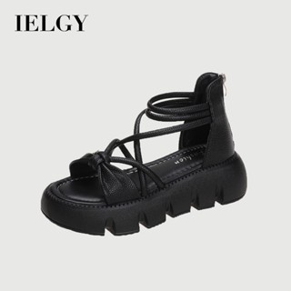 IELGY 涼鞋女厚底時尚百搭交叉綁帶純色防滑羅馬鞋