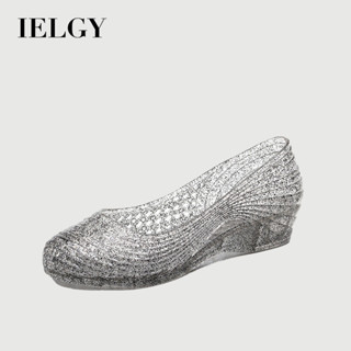 IELGY 夏季新款水晶涼鞋女百搭坡跟防滑防臭柔軟舒適通勤