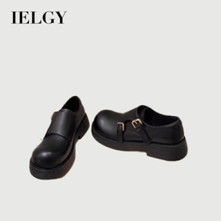 IELGY 復古學院風厚底百搭單鞋女雙扣圓頭一腳蹬小皮鞋