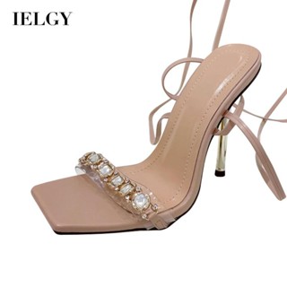 IELGY 水鑽羅馬風交叉綁帶細高跟涼鞋女