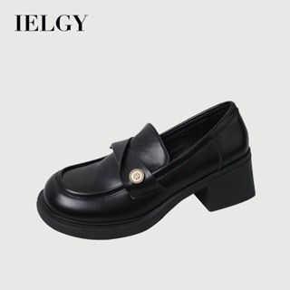 IELGY 復古百搭圓頭一腳蹬厚底皮鞋女 2025 新款法式粗跟樂福鞋