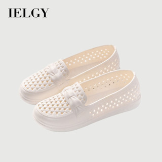 IELGY 女式防滑軟底 PVC 休閒一腳蹬鏤空平底蝴蝶結涼鞋