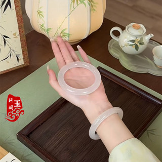 天然玉石進口優質優選天然正品新疆高冰透冰種古風款真玉鐲玉手鐲女白月光圓條美人玉鐲