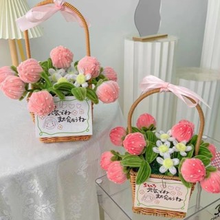 【桃園出貨】草莓花籃製作材料包 扭扭棒花束 手工diy 材料包 製作永生花 生日禮物 母親節禮物 拍照道具 花籃桌麵擺件