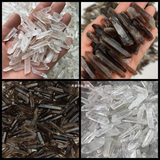 馬爹🦄天然水晶碎石擺件白水晶柱茶晶黑水晶單尖六稜長條diy消磁擺件