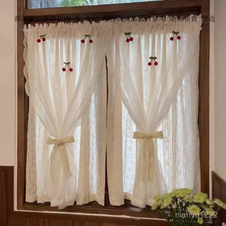 雙層碎花蕾絲窗簾 門簾 免打孔安裝透光不透人隔斷簾 奶油田園紗簾 素色落地窗紗 白色窗簾紗布 浴室門簾 房間門簾