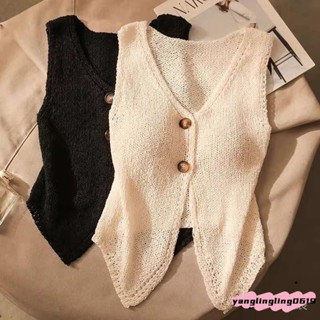 🧊【夏季必備】✨時尚推薦✨韓係小香風針織冰絲百搭開叉馬甲背心女 馬甲 無袖 百搭 顯瘦 洋氣 背心 外套 上衣 外穿