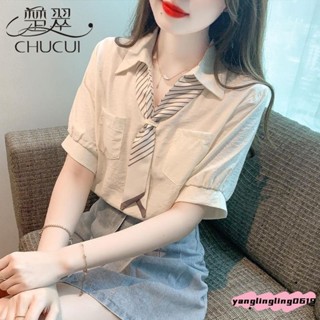 🧊【夏季必備】【時尚推薦】高質感雪紡減齡短袖襯衫女 高檔洋氣漂亮別緻休閒上衣 短袖襯衫 大尺碼上衣 雪紡襯衫 免燙滑料
