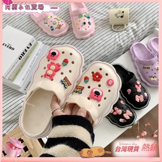 ♡臺灣出貨+發票♡踩屎感厚底洞洞鞋女夏時尚外穿DIY沙灘鞋涼鞋PVC軟底包頭半托拖鞋女孩拖鞋女洞洞鞋女 eva 洞洞鞋踩