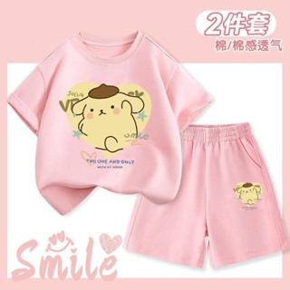 爆款熱推💖全臺免運 女童大耳狗布丁狗套裝夏季薄款短袖短褲兩件套中大童可愛上衣褲子