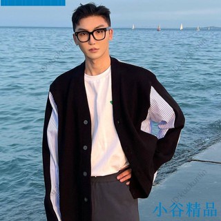 ✨紐智精品✨最新熱銷春秋季新款韓版潮流長袖條紋拼接黑色針織小外套襯衫外套2022年福袋ABAB